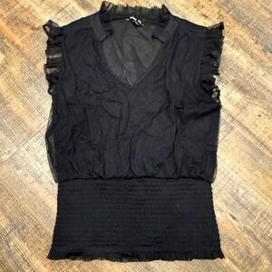 Express Black Sheer Ruffle Sleeve Smocked Waist Blouse Size S